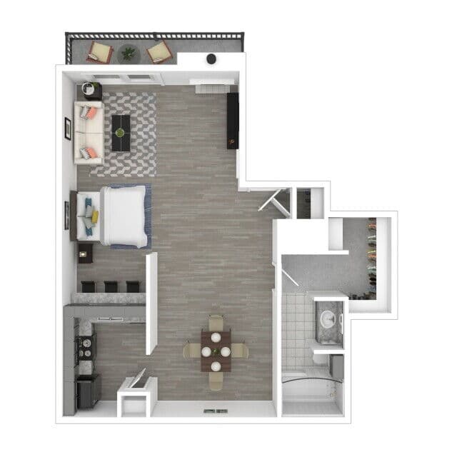 Furnished three-dimensional floor plan artwork for Bay Island plan Studio