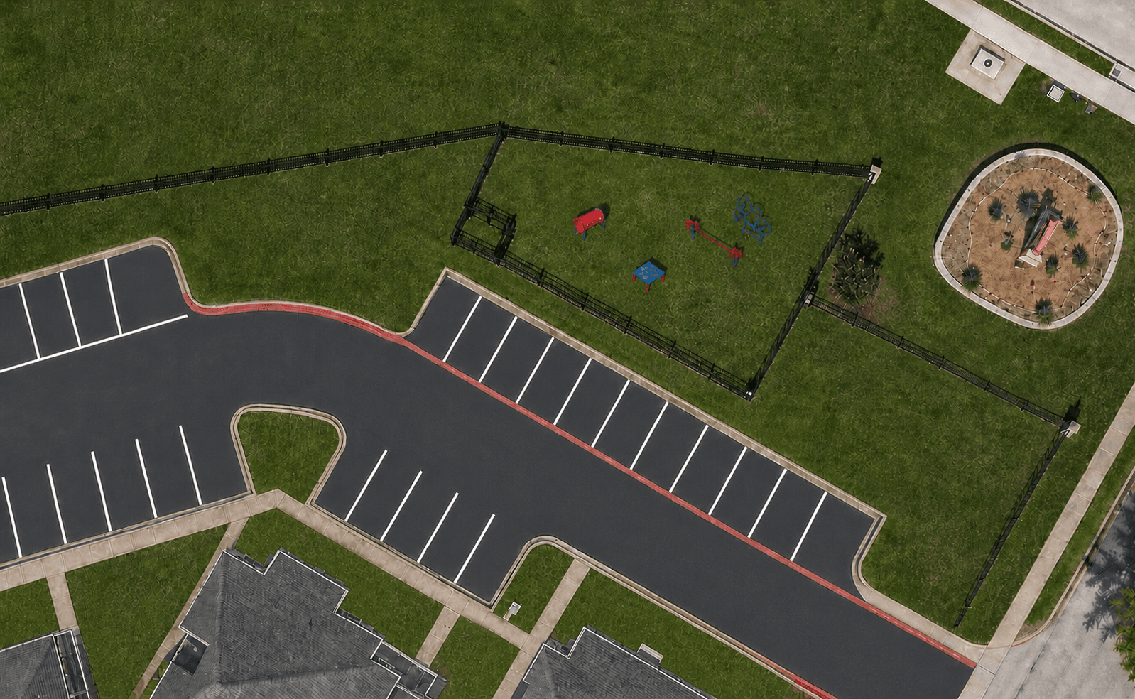 Conceptual visualization of the renewed Bay Island dog park beside the parking area